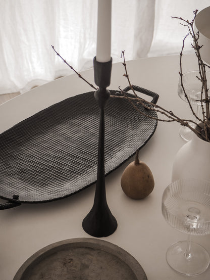 Round Serving Tray with Handles | Black
