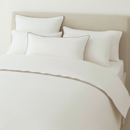Sable Edge Linen Duvet Cover - White with Slate border