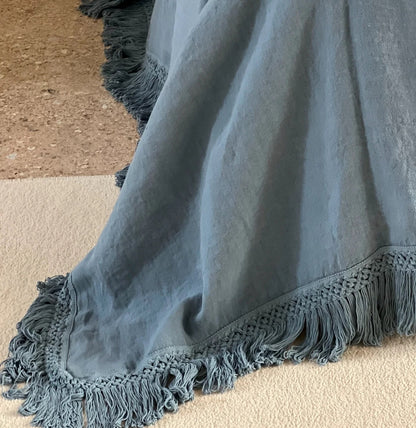 Fiore di Lino Bedcover - Stone Blue | Made in Italy