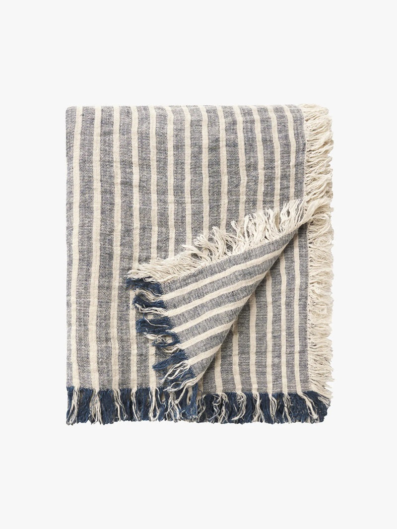 Linen Throw | Indigo Stripe