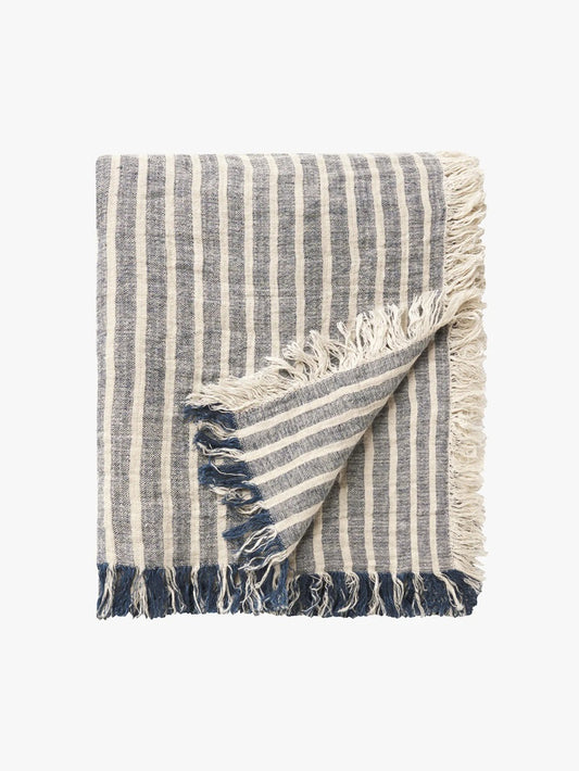 Linen Throw | Indigo Stripe