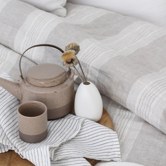 Linen Duvet Cover || Beige Stripe