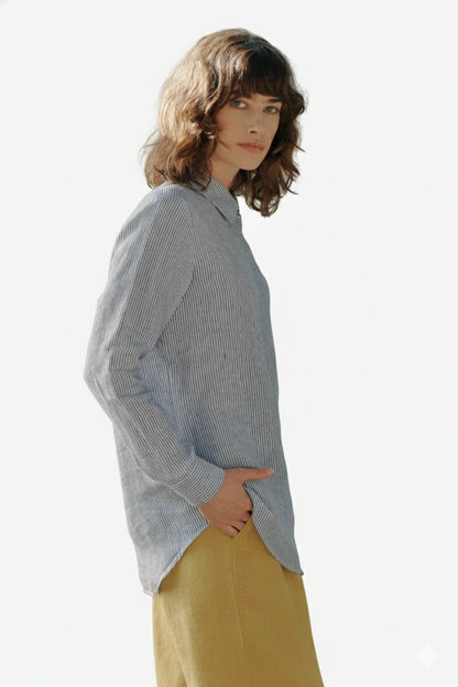 Azalea Linen Shirt - Blue & White Stripes