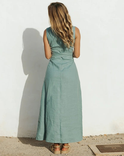 Boracay Linen Dress in Teal blue