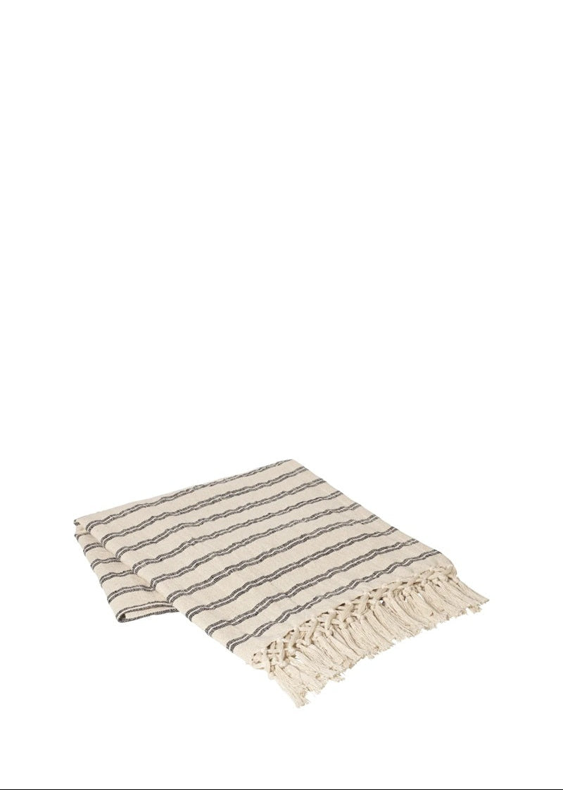 Striped blanket with tassels on a white background