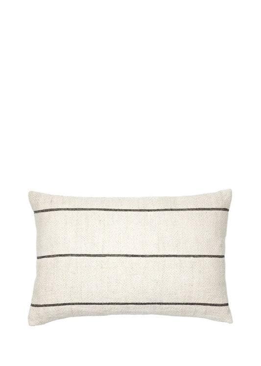 Rectangular pillow with black stripes on a white background
