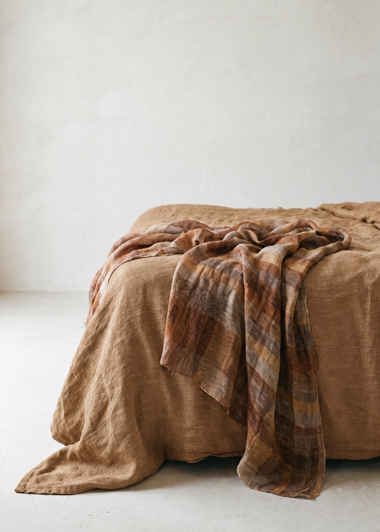 Heavy Linen Bed Cover in Cognac