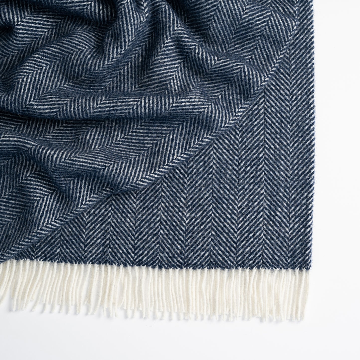Navy Herringbone Wool Throw