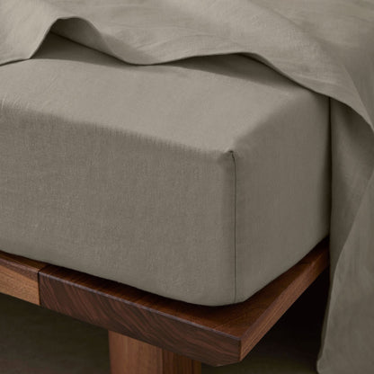 French Flax Linen Fitted Sheet | Pebble
