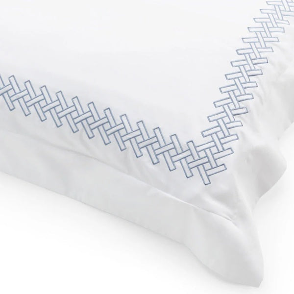 Rattan Weave Embroidered Pillowcases | Mediterranean Blue