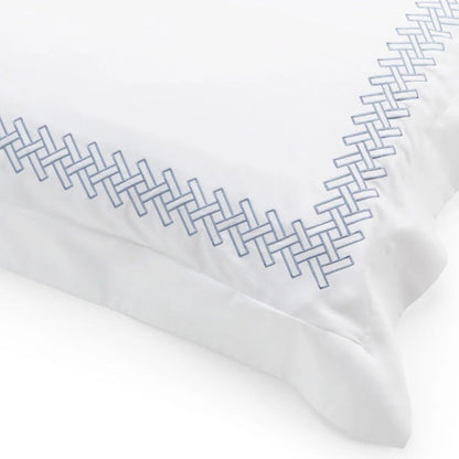 Rattan Weave Embroidered Pillowcases | Mediterranean Blue