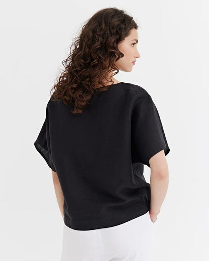 Oversized Linen T-Shirt - Black
