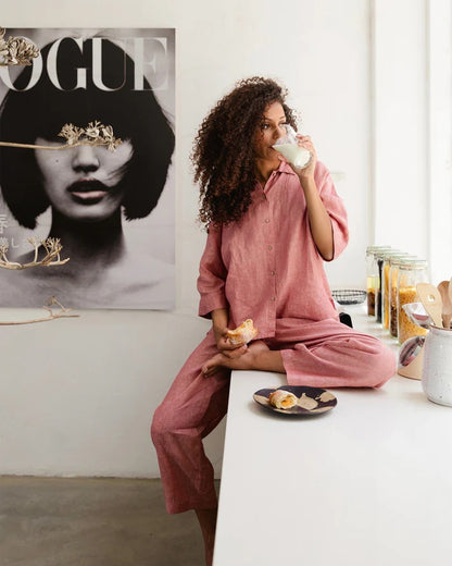Linen pajama set -  Cranberry