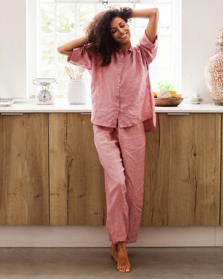 Linen pajama set -  Cranberry