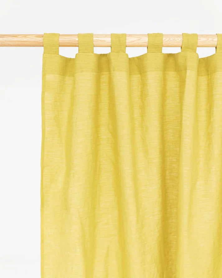 Natural Linen Stonewashed Curtains | Lemon Yellow