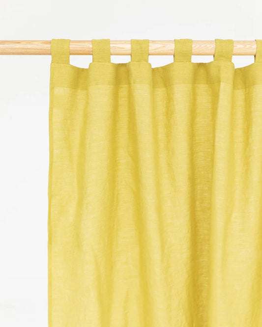 Natural Linen Stonewashed Curtains | Lemon Yellow