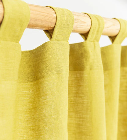 Natural Linen Stonewashed Curtains | Lemon Yellow