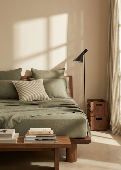 Linen Duvet Cover - Bramble Green
