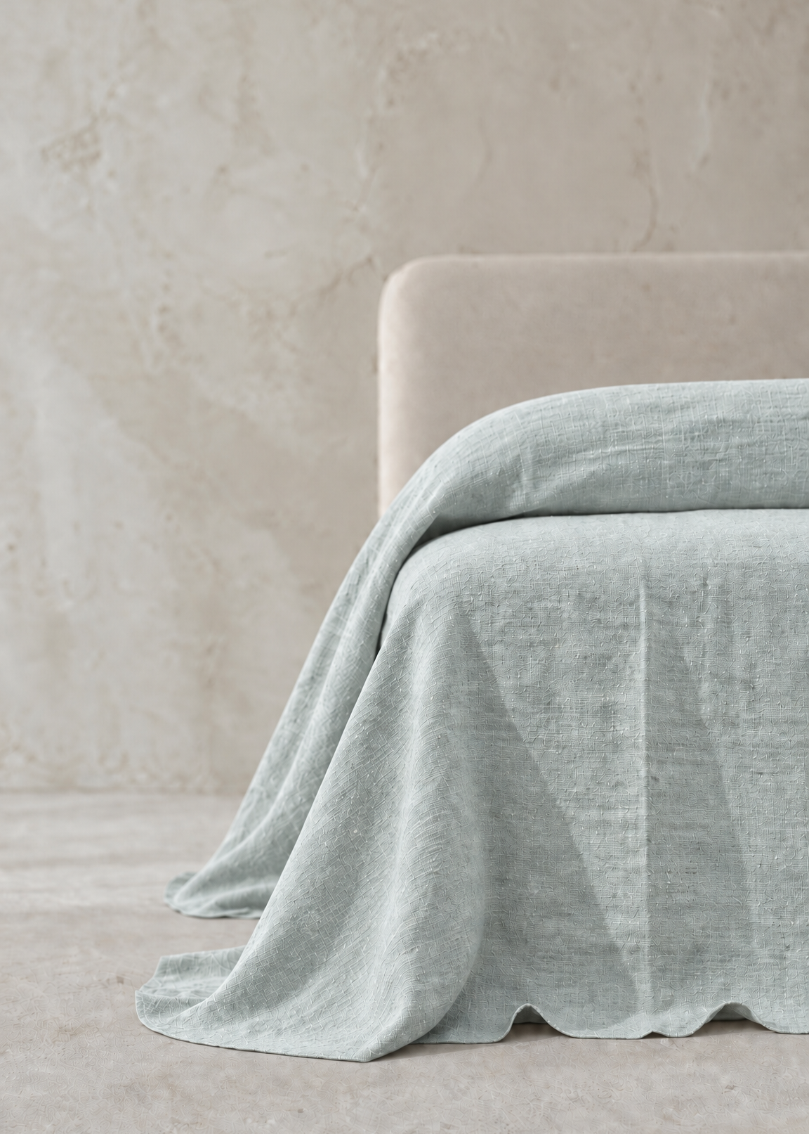 Heavy Linen Bed Cover | Powder Blue