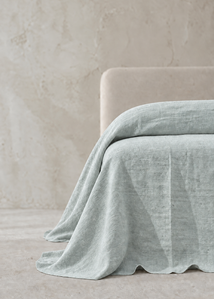Heavy Linen Bed Cover | Powder Blue