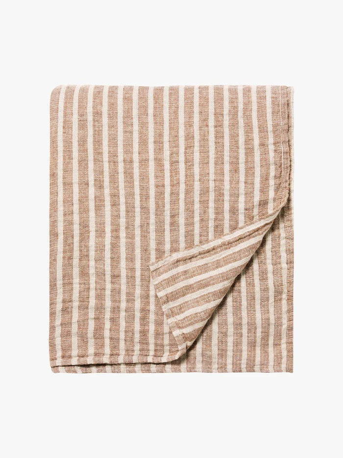 Pure Linen Bedcover | Toffee Stripe
