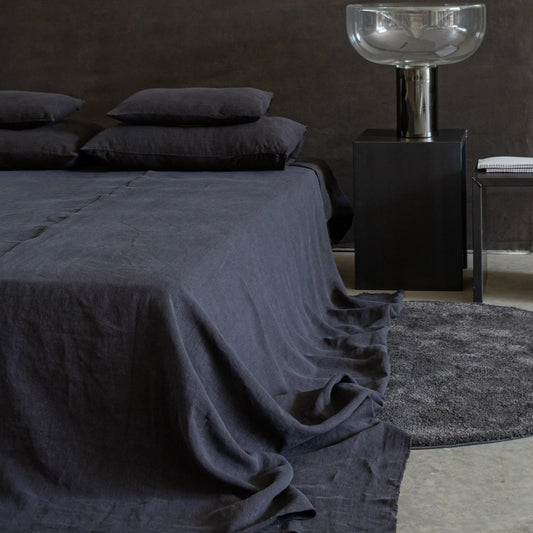 Granito Linen Bed Cover, Ink with Piping Detail | Made in Italy