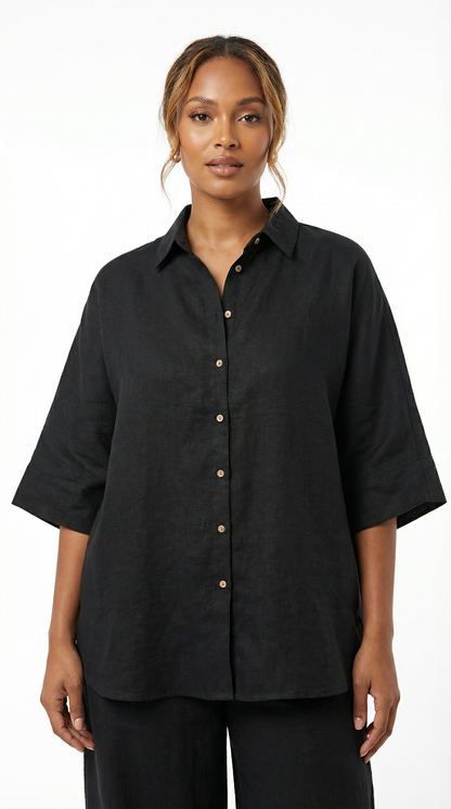 Oversized Linen Shirt - Black