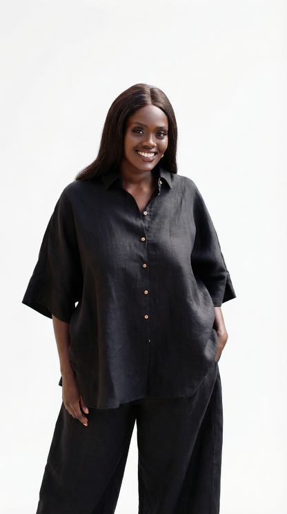 Oversized Linen Shirt - Black
