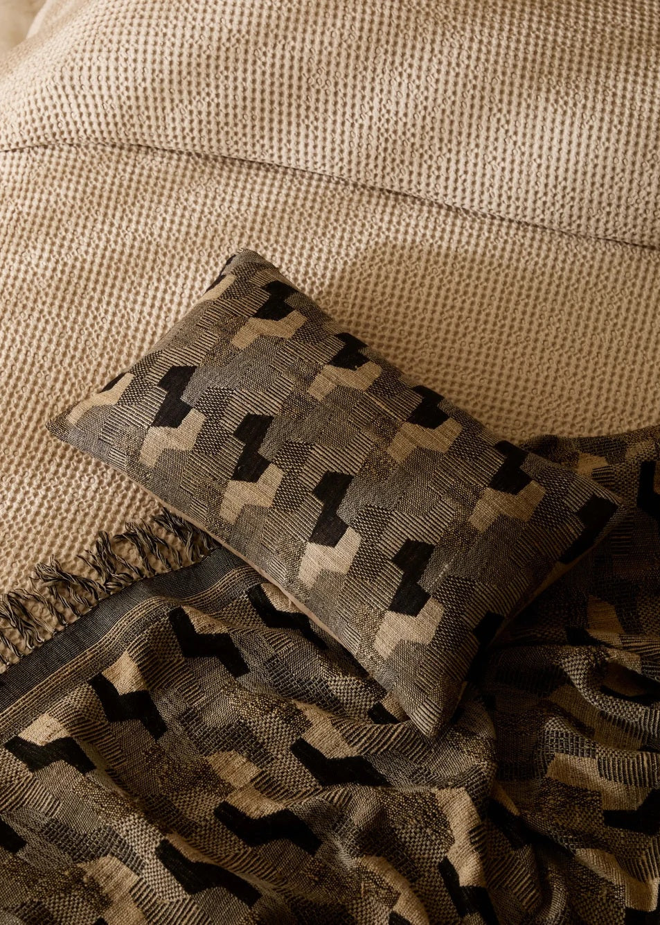 Wool & Silk Square Cushion - Octave Black
