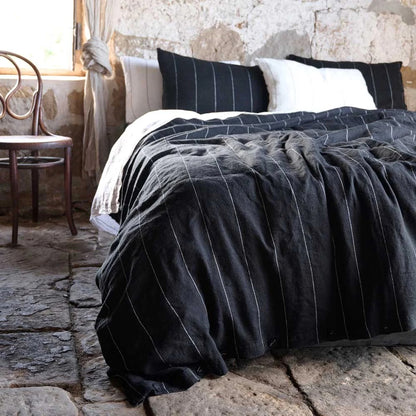 French Linen Duvet Cover | Black Stripe