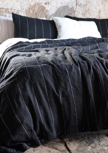 French Linen Fitted Sheet | Black Stripe | OEKO-TEX® certified
