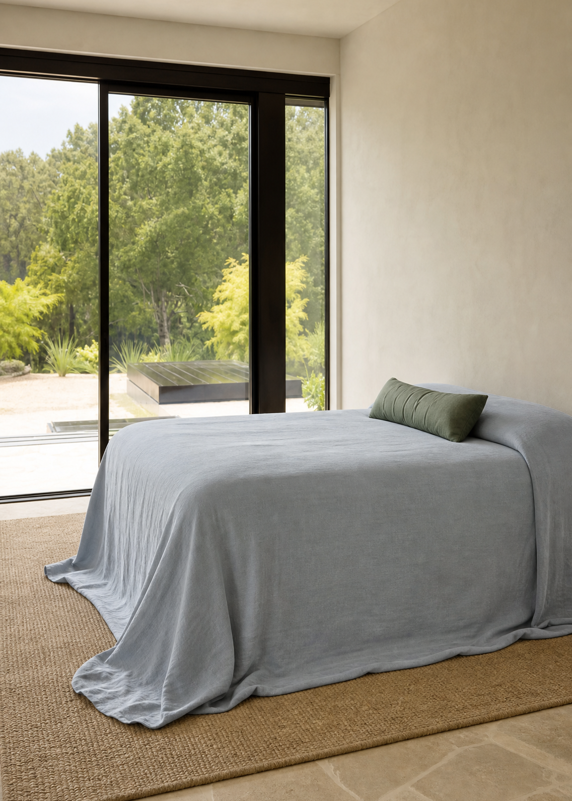 Bedroom with a large window view of greenery