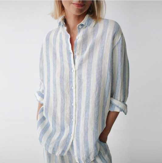 Linen Shirt | Wide Blue Stripes