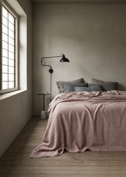 Heavy Linen Bedcover - Blush