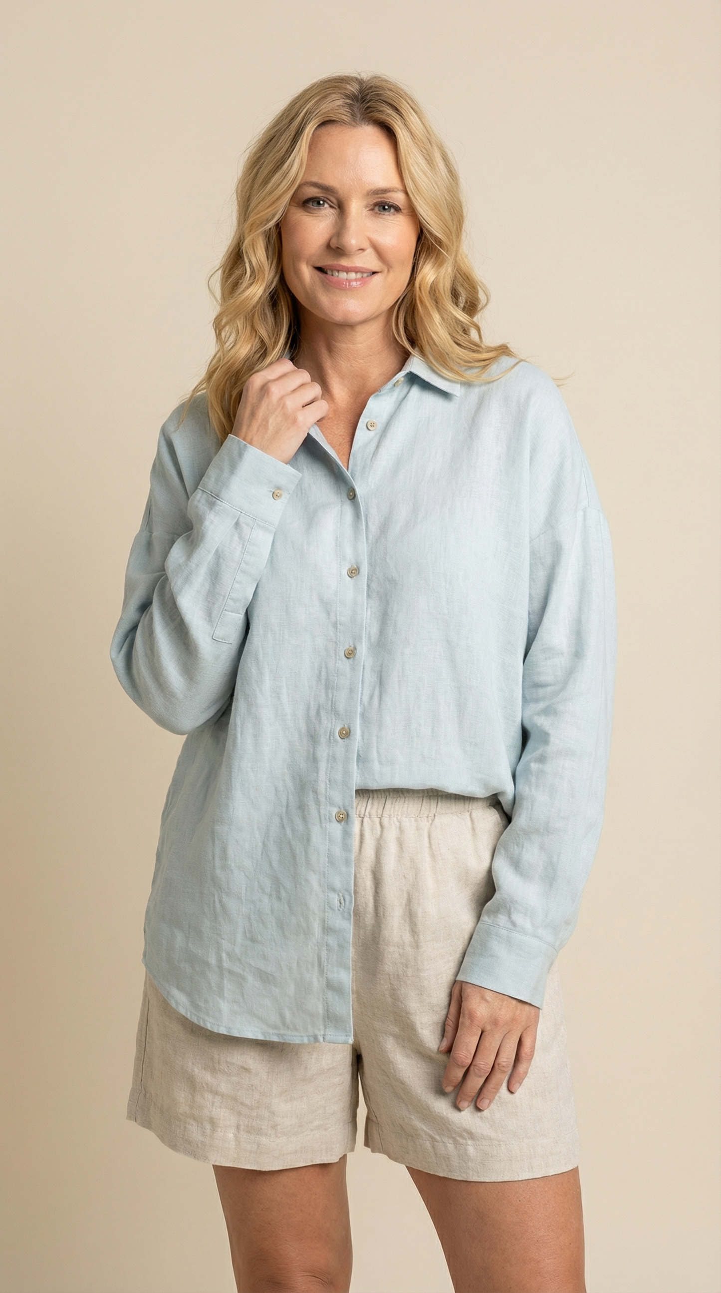 Oversized Linen Shirt - Dusty Blue