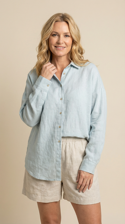 Oversized Linen Shirt - Dusty Blue