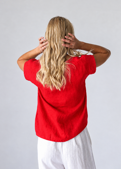 Linen T-Shirt | Vivid Red -15% OFF