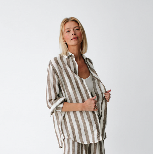 Linen Shirt | Wide Brown Stripes