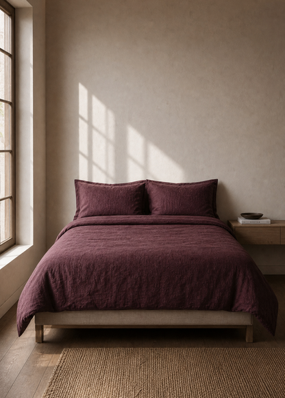 Linen Duvet Cover - Burgundy