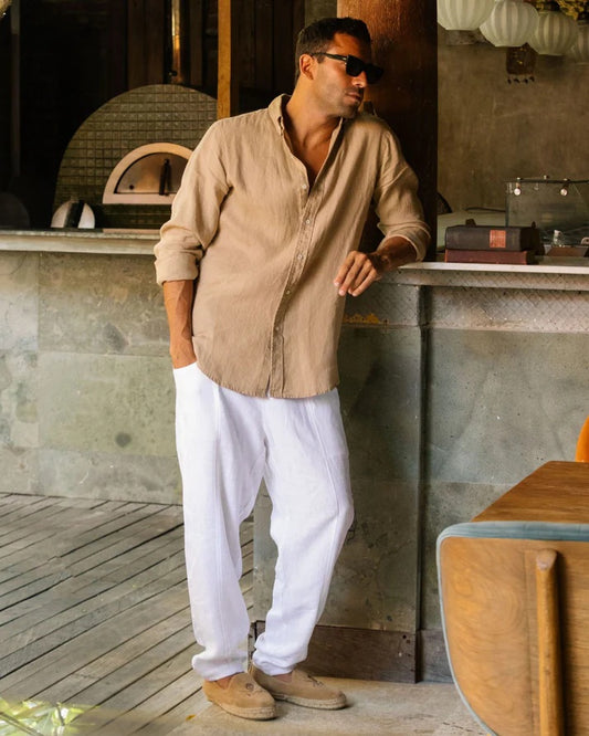 Mens Classic Linen shirt - Wheat