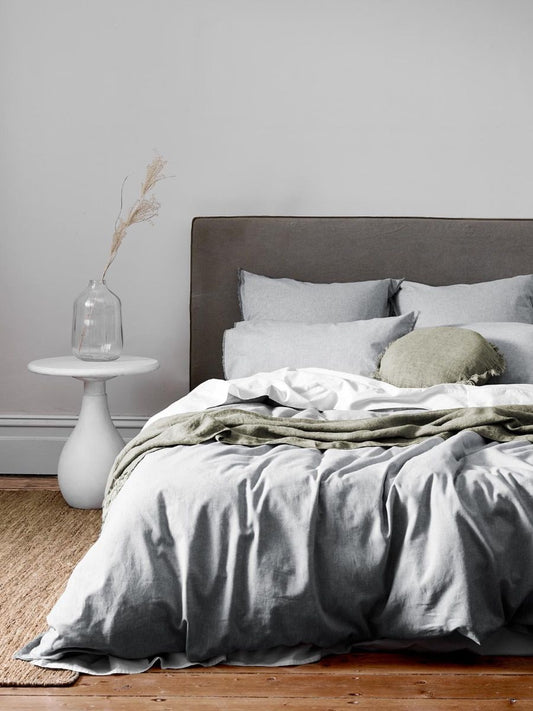 CHAMBRAY FRINGE DUVET COVER - DOVE