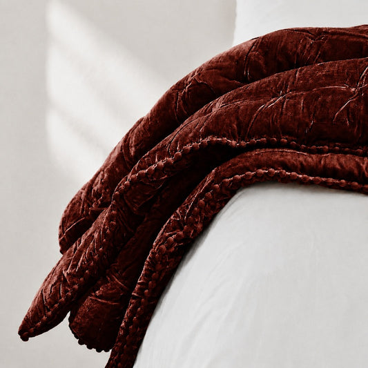 Cruz Velvet Comforter - Chilli with bobble Trim