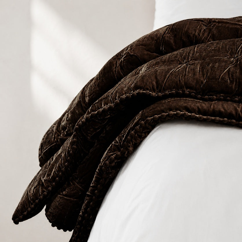 Velvet Comforter | Chocolate with bobble Trim