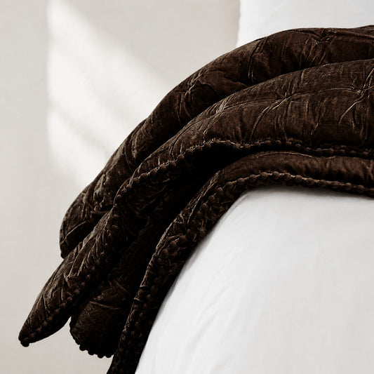 Velvet Comforter | Chocolate with bobble Trim