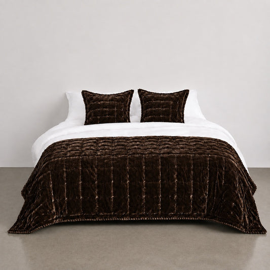 Velvet Comforter | Chocolate with bobble Trim