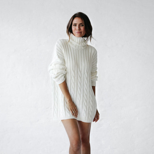 Cable Knit Turtleneck Sweater – Ivory