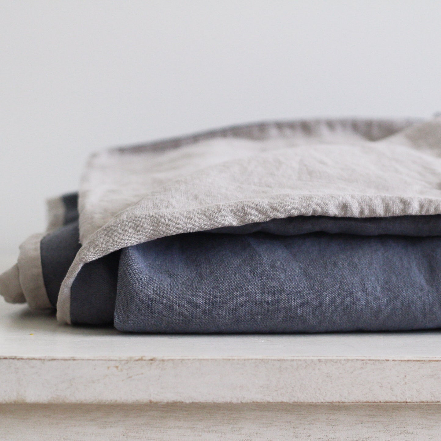 Reversible Linen Duvet Cover | Steel Blue & Soft Taupe