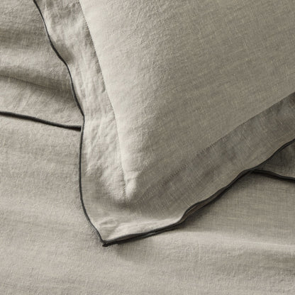 Sable Edge Linen Duvet Cover - Natural with black border