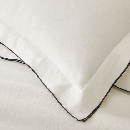 Sable Edge Linen Duvet Cover - White with black border