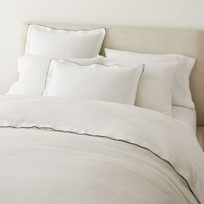 Sable Edge Linen Duvet Cover - White with black border